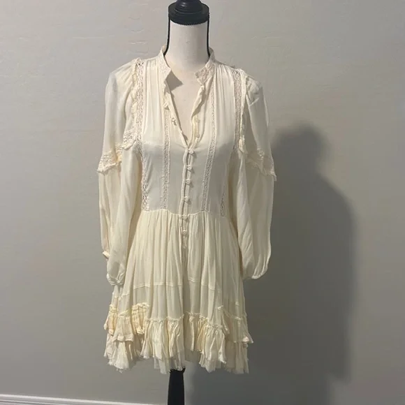 Free People Cream Long Sleeve Sundress with Bishop Sleeves - Picture 1 of 5